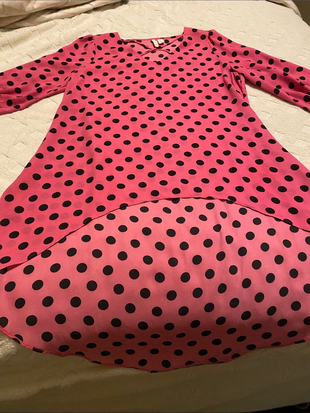 Cato Pink Dress with Black Polka Dots High-Low Hem